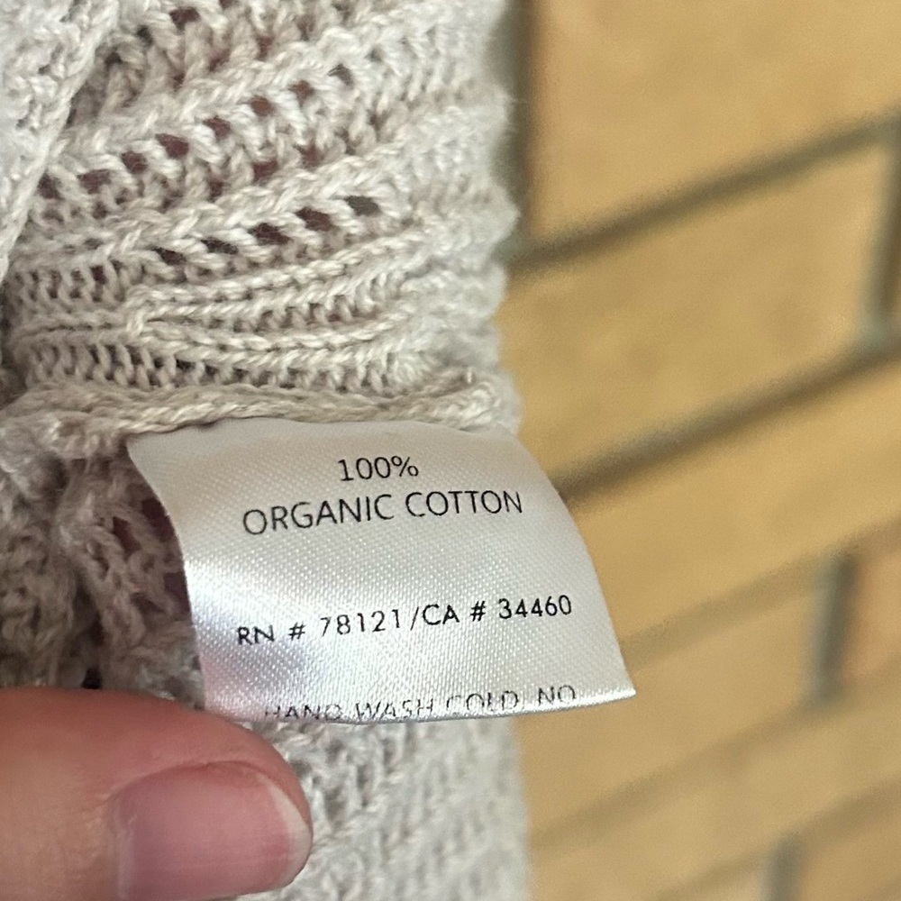Eileen Fisher Beige Gray Hooded Open Knit Organic Cotton Hooded Sweater Size XS - Picture 3 of 5